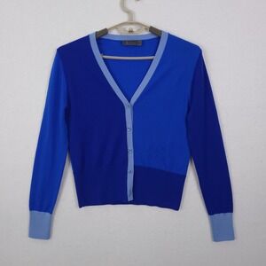 G/FORE Womens Blue Colorblock 100% Wool V-Neck Cardigan Sweater Golf G4LF20S01